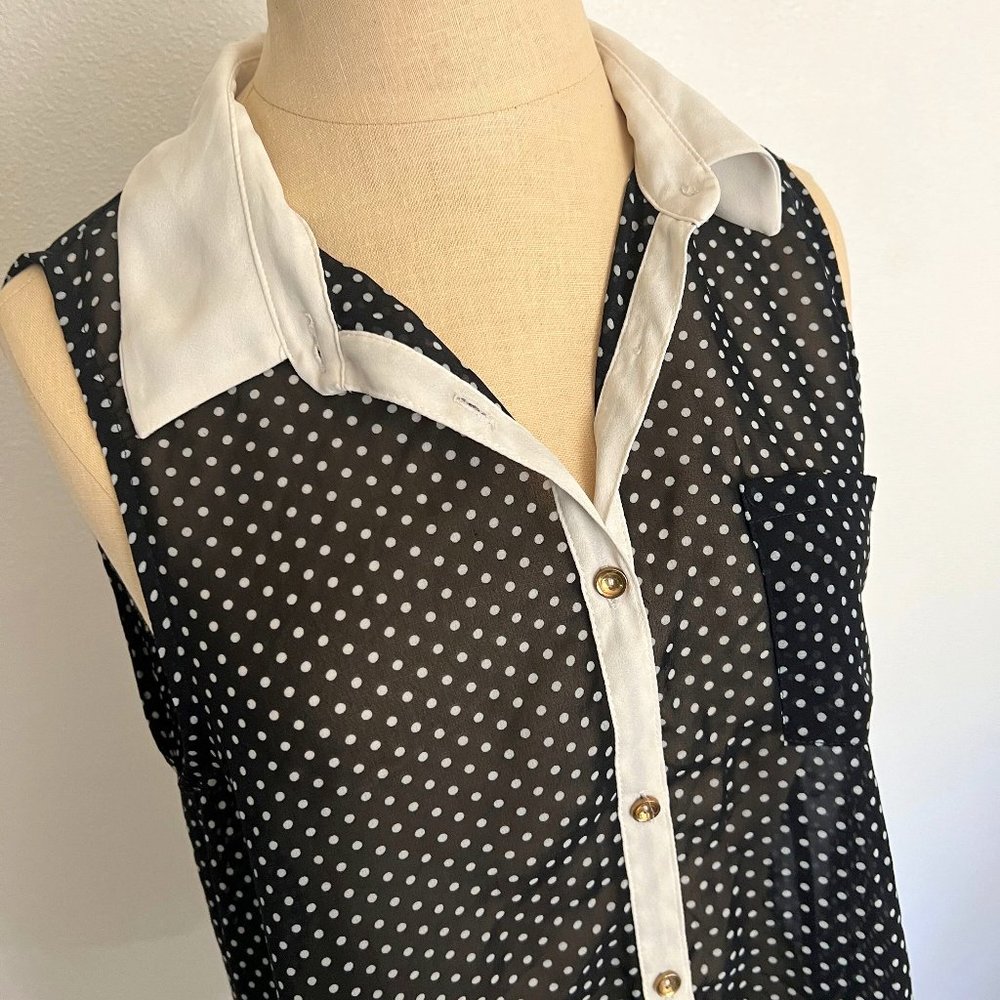 Womens Manteau Button-Down Polkadot Top L